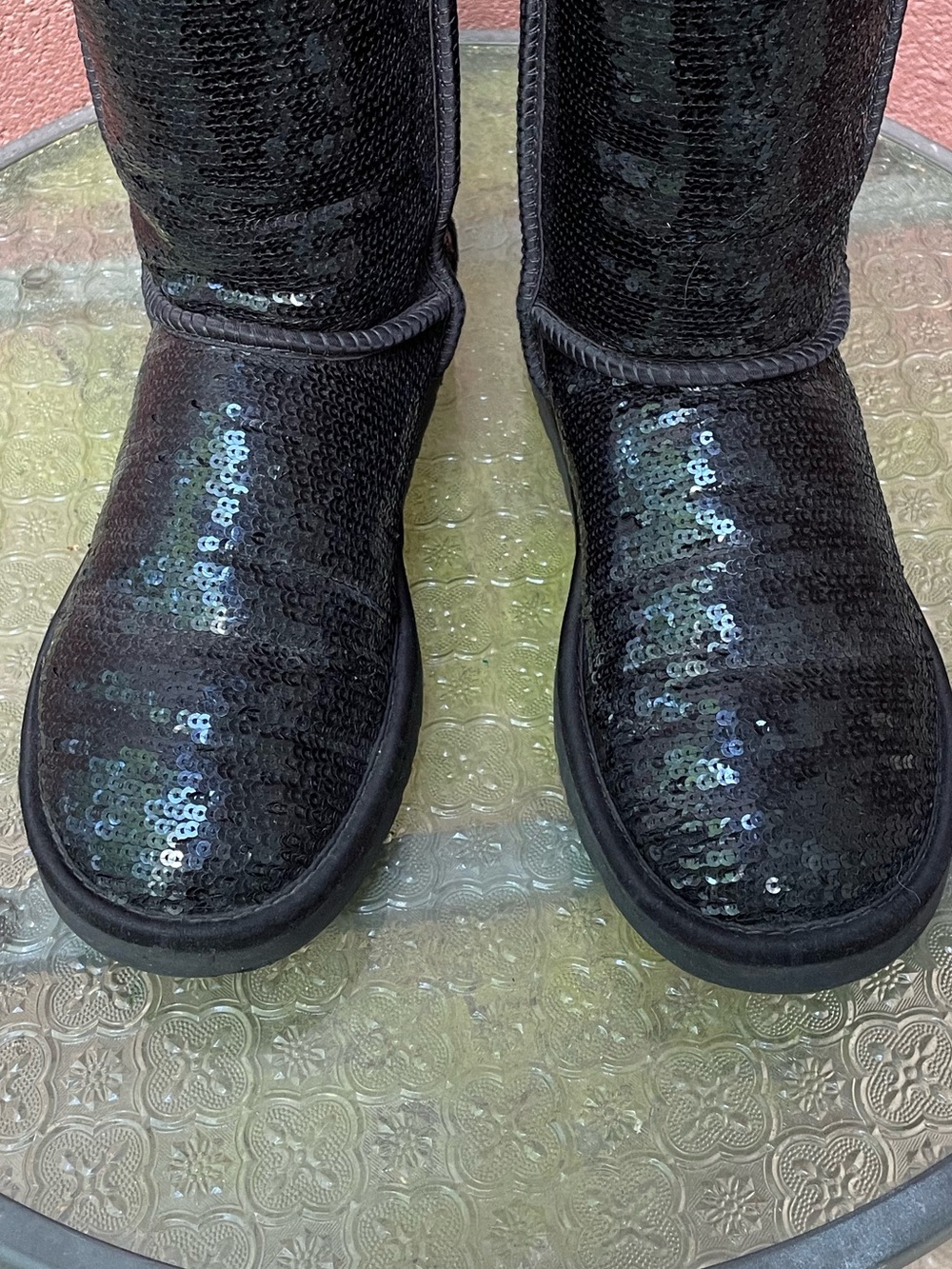 UGG Classic Short Black Sequin Boots Size 8 - Picture 9 of 10